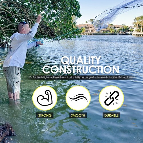 XPLORZ American Cast Fishing Net for Bait Trap Fish: 4ft/ 6ft/ 8ft Sizes for Saltwater & Freshwater Fishing - Enhanced with Heavy-Duty Zinc Sinker Weights