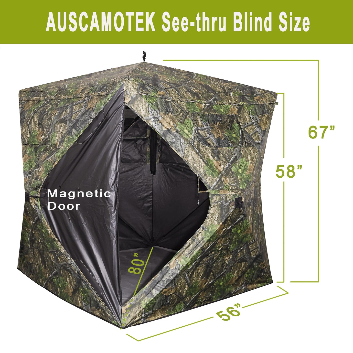 AUSCAMOTEK See Through Ground Blind for Deer Hunting, 2-3 Person Pop-Up Camouflage Blind
