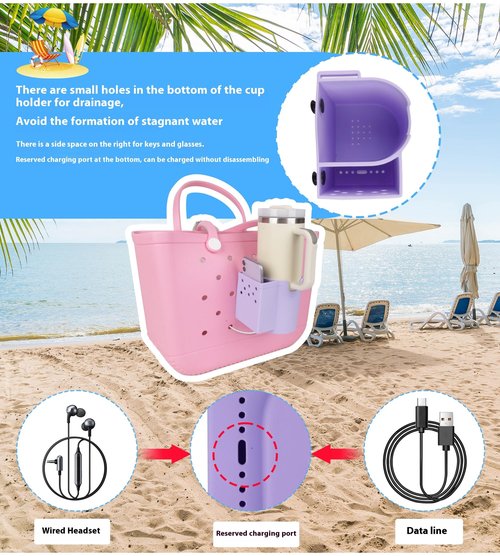 Cup and Phone Holder Compatible with Bogg Bag and Simply Southern Modern Bag 40 oz Insert Cup Holder for Stanley, Compatible bogg Bag Beach Soft Silicone Handbag Accessories and Accessories (Black)