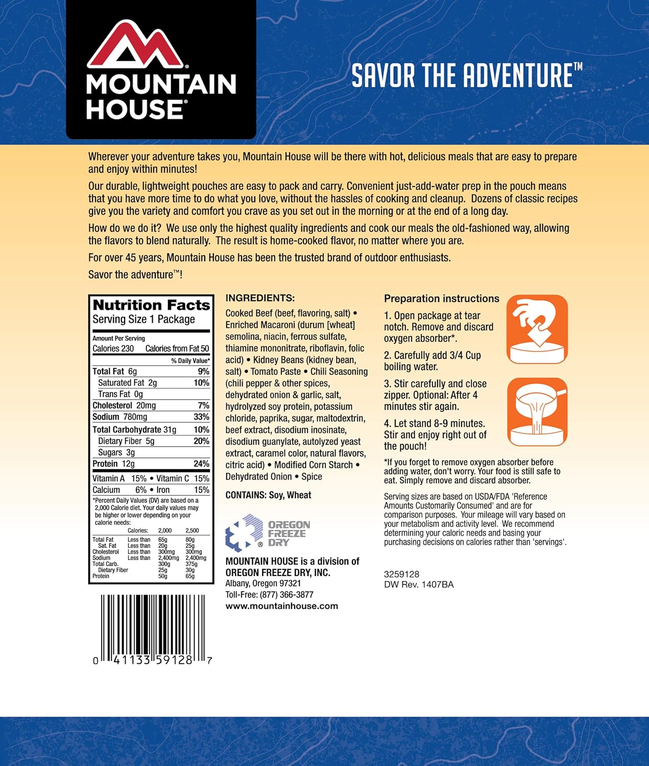 Mountain House Chili Mac with Beef, 4.8 oz.