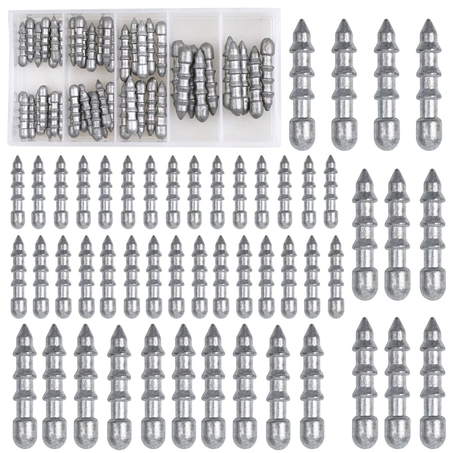 50pcs Fishing Nail Weights Kit Insert Sinkers Wacky Worm Weights for Bass Fishing Soft Plastic Lures Nail Sinkers Wacky Rig Neko Rig Insert Pencil Sinker Weight Kit 4 Sizes