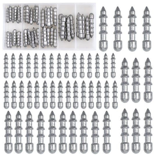 50pcs Fishing Nail Weights Kit Insert Sinkers Wacky Worm Weights for Bass Fishing Soft Plastic Lures Nail Sinkers Wacky Rig Neko Rig Insert Pencil Sinker Weight Kit 4 Sizes