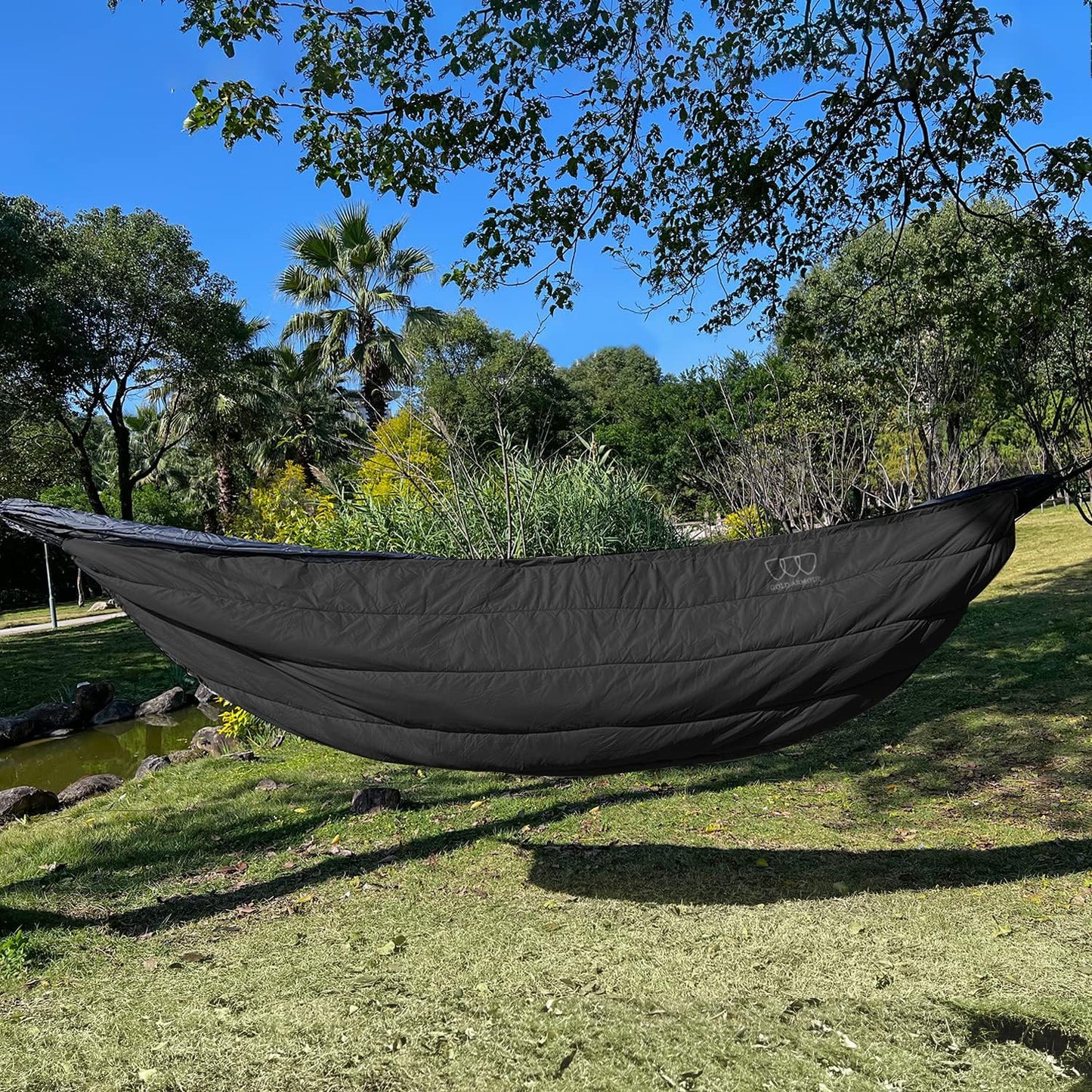 Gold Armour Hammock Underquilt for Single Hammocks and Double Hammocks, Insulated Warm Underquilt - Essential Camping Equipment Gear Under Quilts for Hammock (Black&Grey)