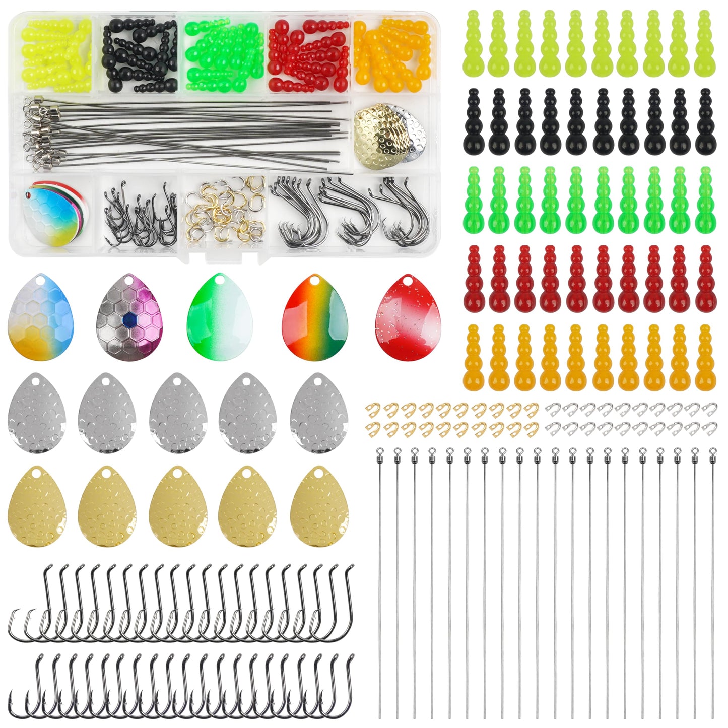 Fishing Lure Making Kit 165pcs DIY Spinner Bait Making Kit Includes Colorado Blades Hooks Stacked Fishing Beads for Fishing Rigs Walleye Rigs Trolling Rigs Crawler Harness Trout Bass Salmon