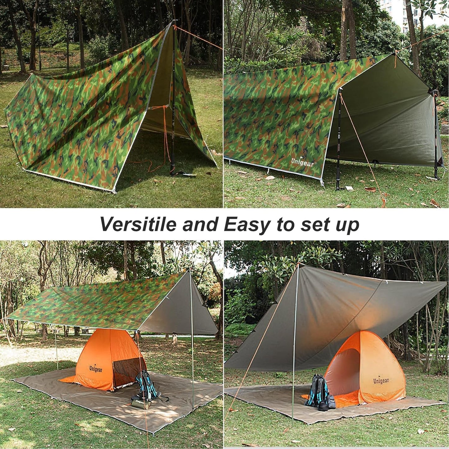 Unigear Hammock Rain Fly, 16.4/14.4/13/10ft Camping Tarp, UV Protection & Waterproof & Lightweight for Camping, Backpacking and Outdoor Adventure (Brown,10 * 10ft)