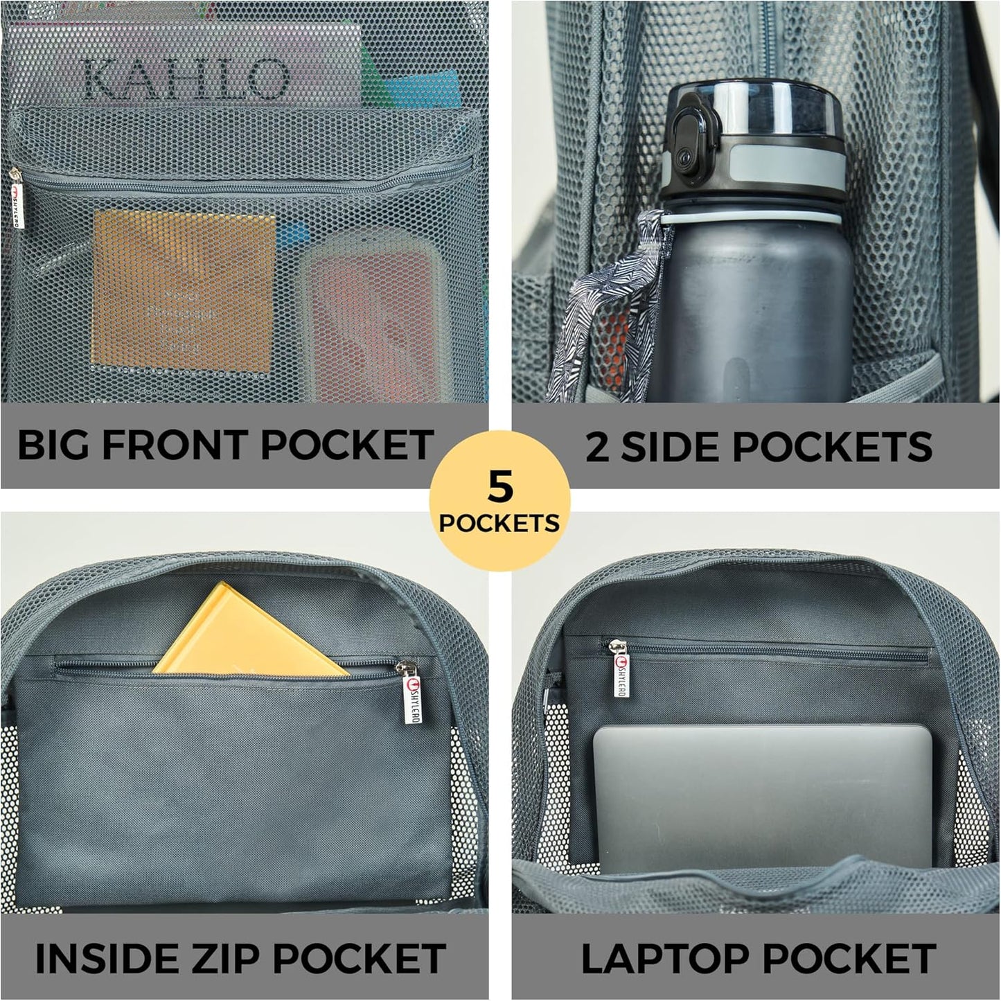 SHYLERO Mesh Backpack XXL (36L) - Lightweight Heavy-Duty Clear Backpack Made of Reinforced 3D Mesh - H19.6 xW15 xD7