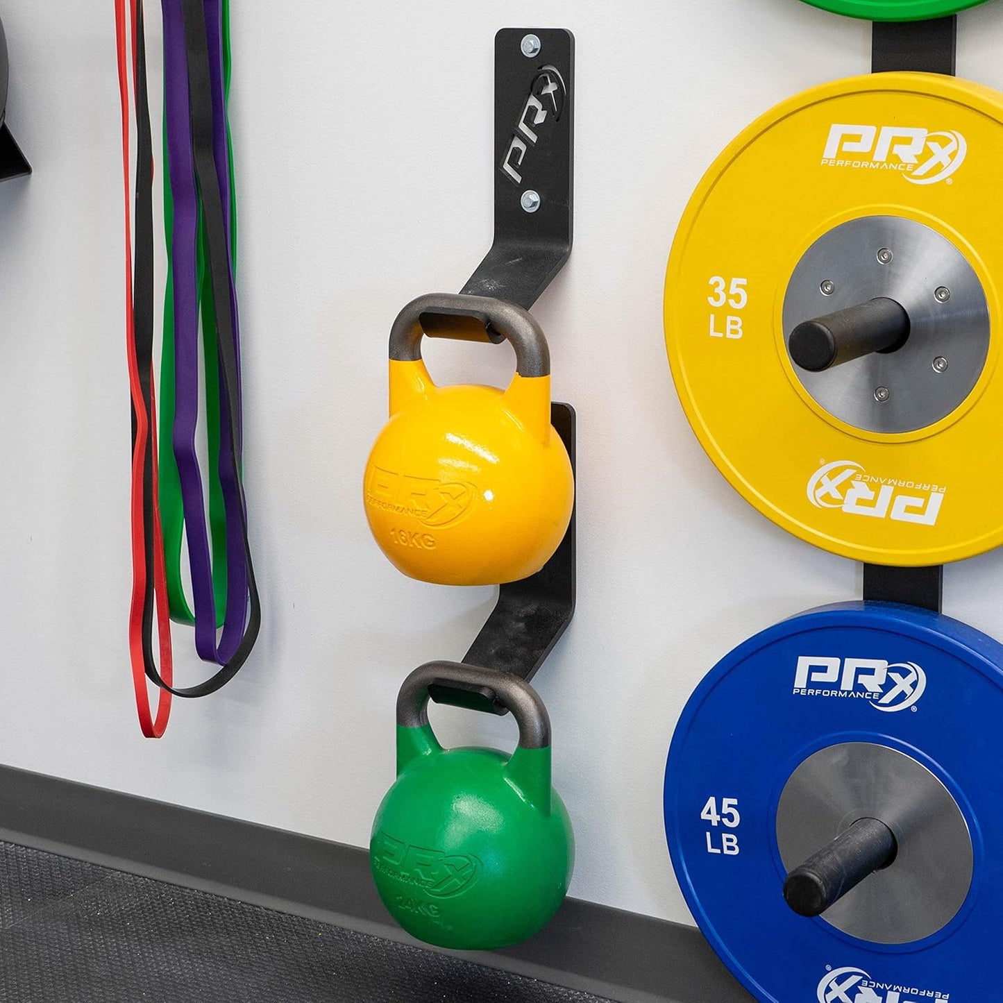 PRx Performance USA MADE Kettlebell Storage Holders, Wall Mounted Kettle Bell Holder Hanger, Space Saving Home or Commercial Gym Accessory, Thick Steel with Black Powder Coating