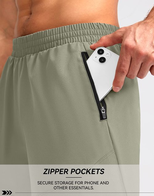 Pudolla Men's Running Shorts 5" Lightweight Gym Shorts for Men Workout Athletic Casual with Zipper Pockets(Grey Sage Medium)
