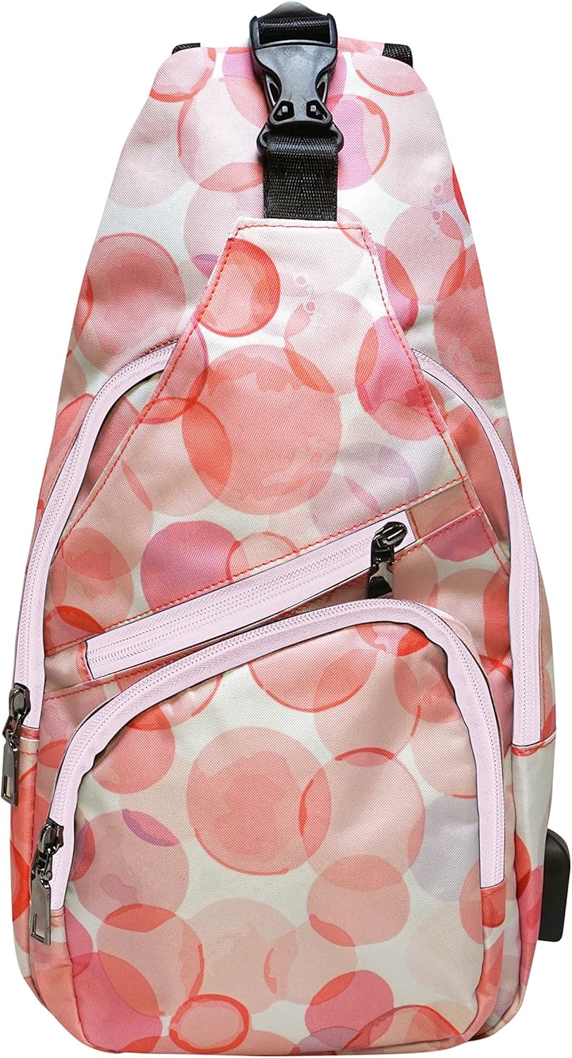 Anti-Theft Daypack Crossbody Sling Backpack, USB Charging Connector Port, Lightweight Day Pack for Travel, Hiking, Everyday, Regular, Black