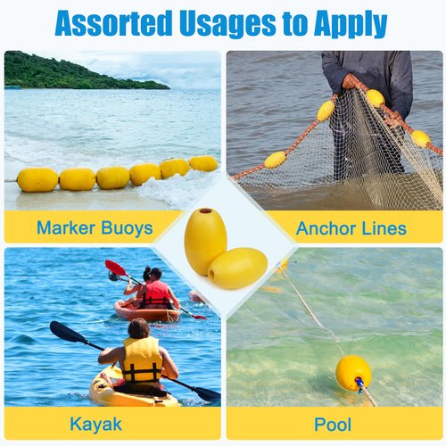 SILANON Rope Floats Marine Buoy Floats,4/6pcs Crab Trap Floats Buoy Fishing Marker Buoys Oval Water Floats Ski Rope Floats for Boats Pool Kayak Crabbing Trail Dock,Yellow