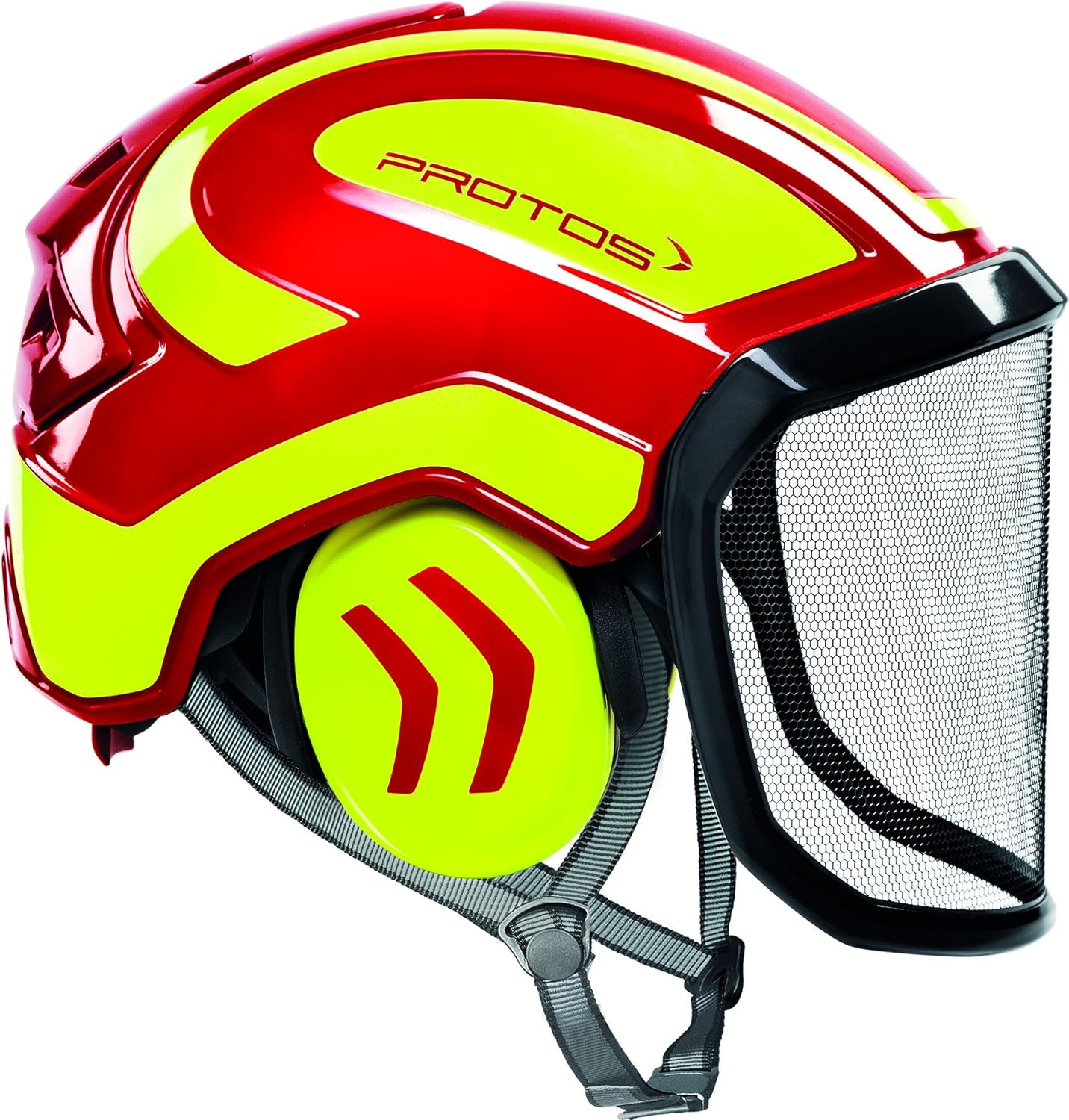 Protos Integral Arborist Helmet - Safety Red & Yellow with Adjustable Fit