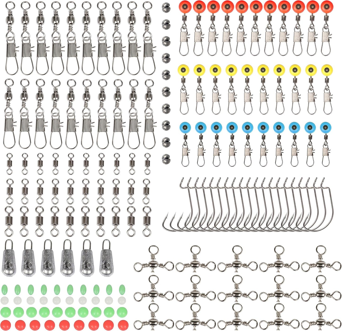 Fishing Accessories Kit, Fishing Set with Tackle Box, Fishing Hooks, Weights, Jig Heads, O-Rings, Barrel Swivels, Fastlock Snaps, Fishing Beads, Space Beans - Freshwater & Saltwater Fishing