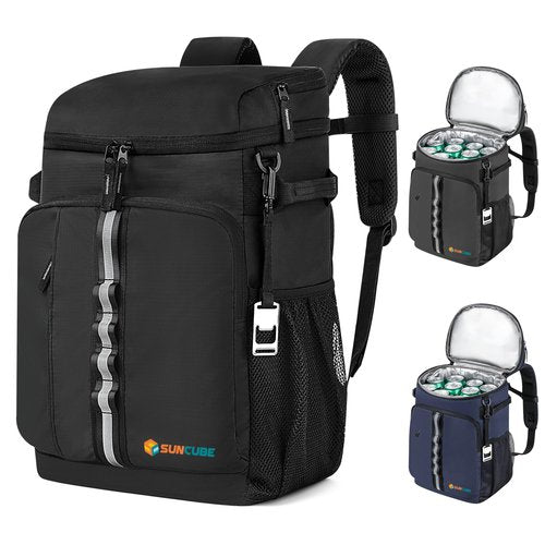 SUN CUBE Cooler Backpack 33 Can, Leakproof Insulated Backpack Cooler for Men Women, Camping Cooler Backpack for Beach Travel Hiking, Waterproof Lunch Backpack, Black
