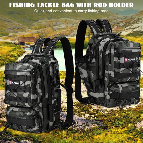 Dolodomy Fishing Backpack With Rod Holder, Fishing Tackle Storage Bags Fishing Tackle Box Backpack Bag