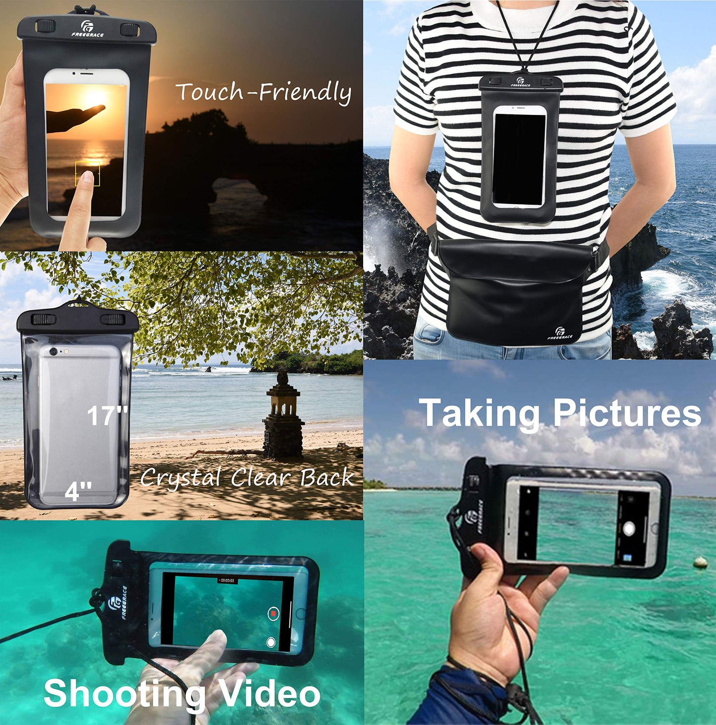 Premium Waterproof Pouch Set with Waist/Shoulder Strap - Best Way to Keep Your Phone and Valuables Dry and Safe - Perfect for Boating Swimming Snorkeling Kayaking (Blue + Waterproof Case)
