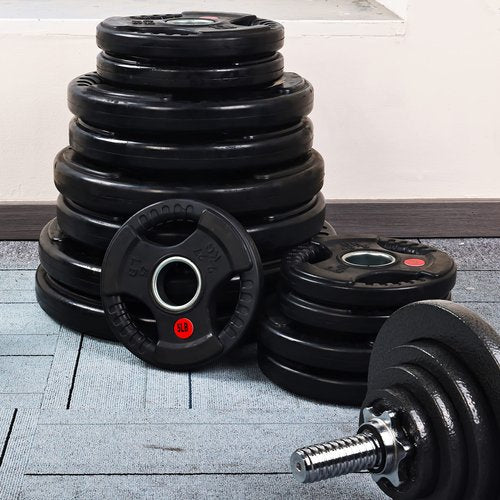 Signature Fitness Olympic 2-Inch Cast Iron Plate Weight Plate for Strength Training and Weightlifting, Style #4, 5LB Pair