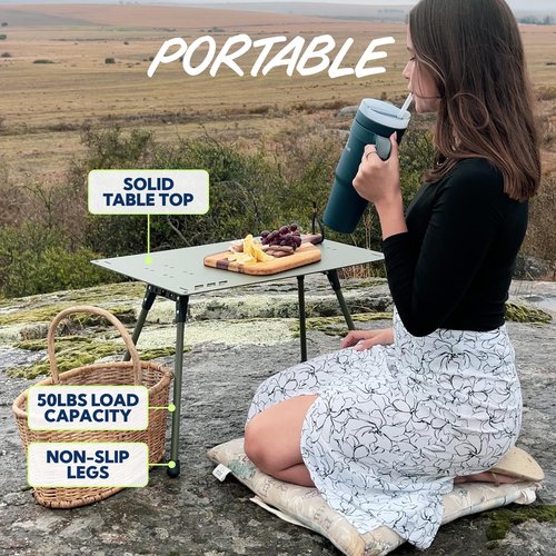 SUN NINJA Beach Table – Lightweight Mini Folding Table with Carry Case, Small Camping Table for Beach, Camping, and Picnics – Portable Picnic Table with Durable Aluminum Top, Non-Slip Feet