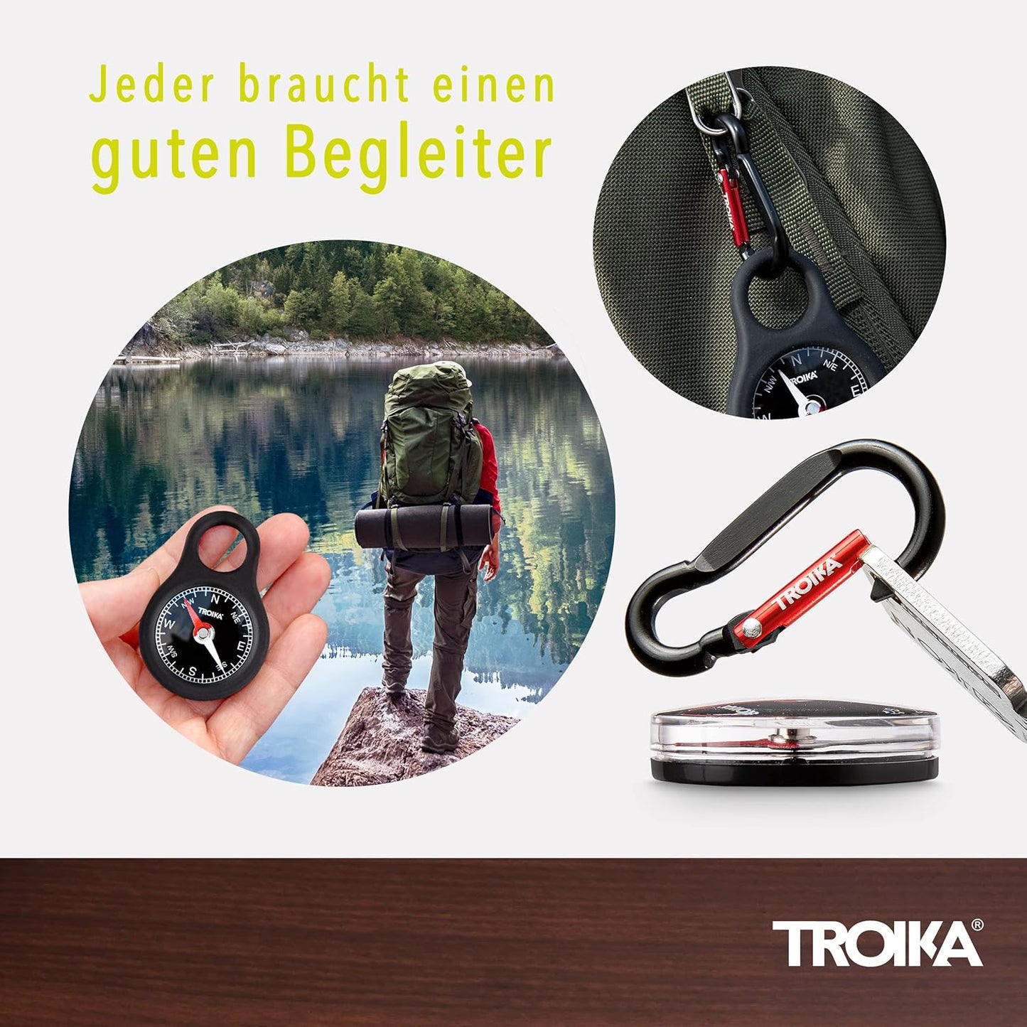 Troika Wegweiser, Item COS10/BK Pocket Compass with Carabiner Black