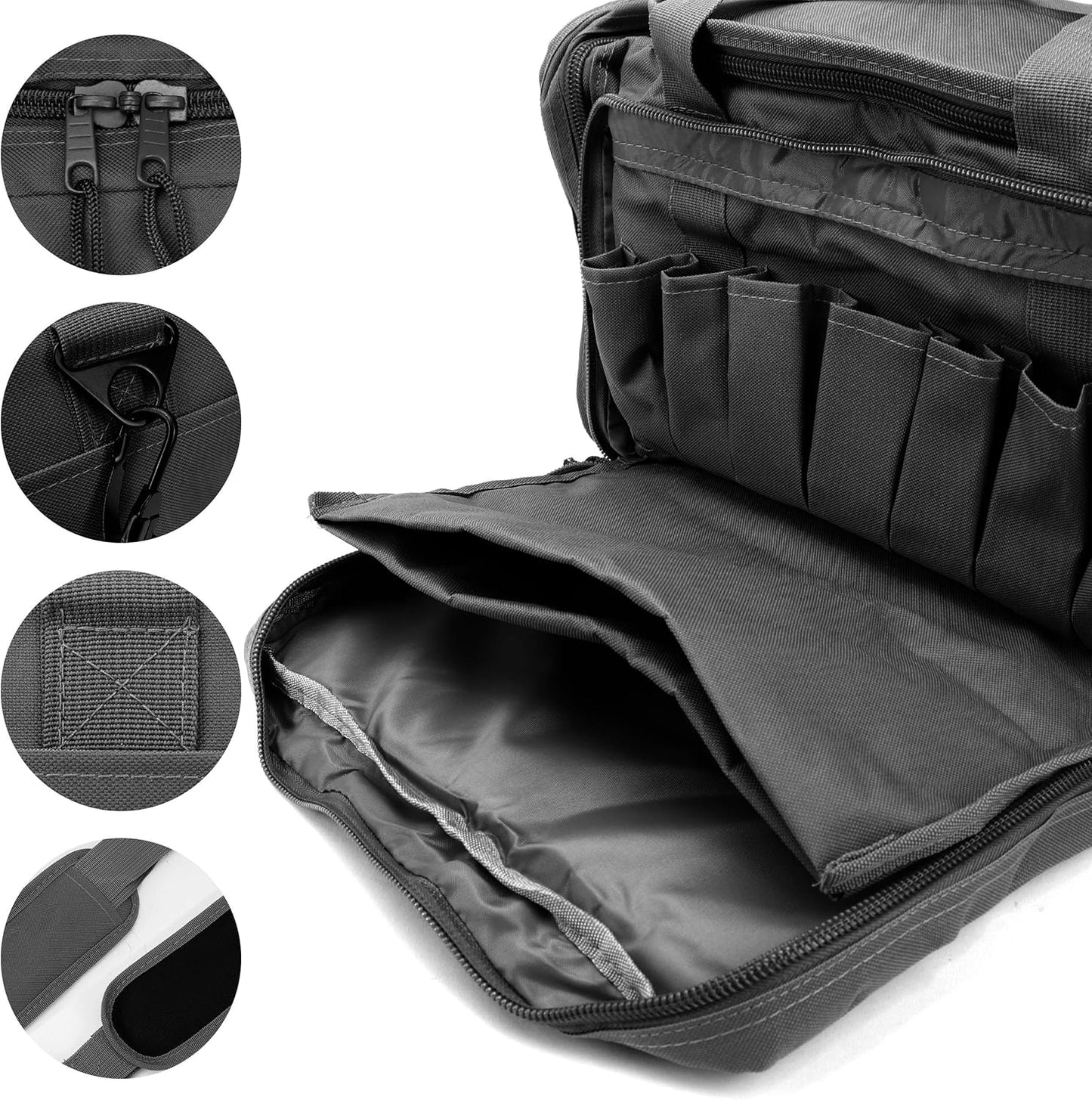 Tactical Range Bag with Removable Pistol Pouches - Duffle for Ammo, Shooting & Hunting