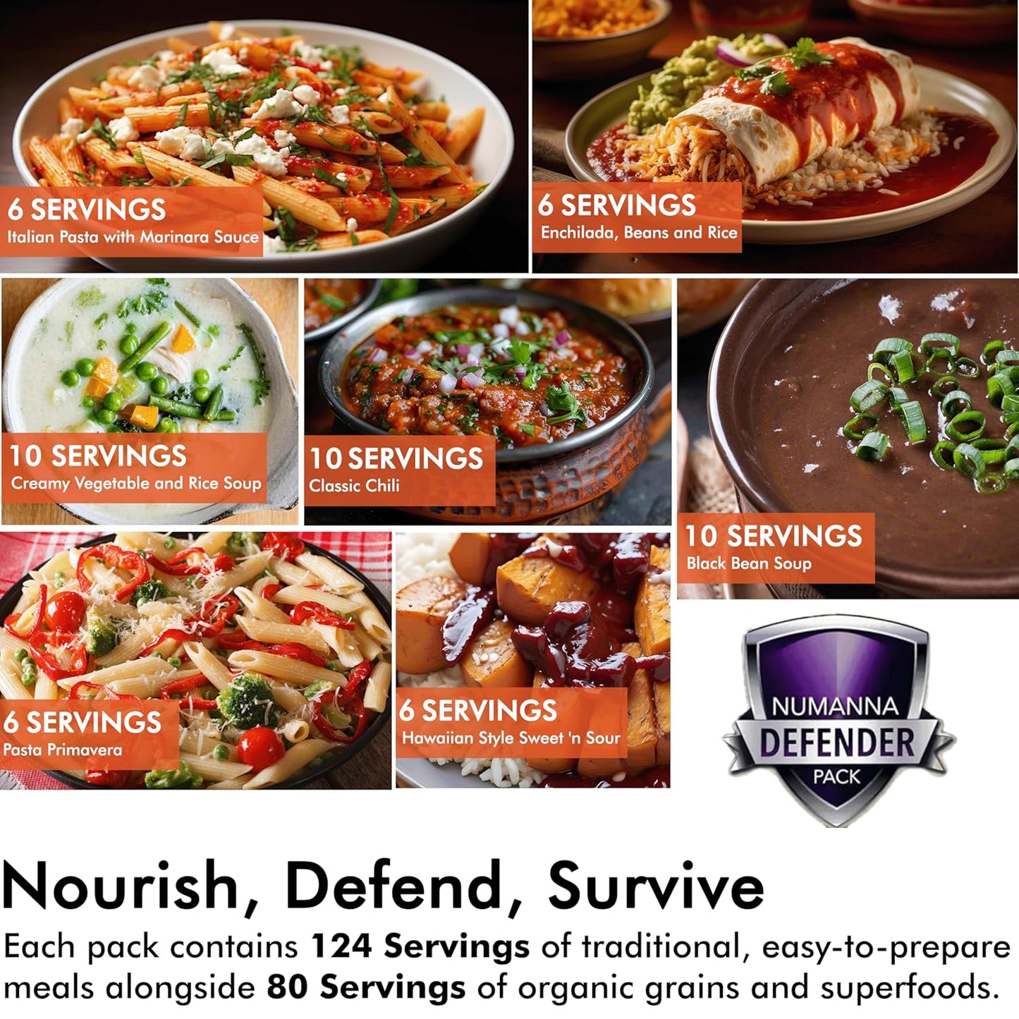 Numanna Defender Nutritive Pack Bucket 204 Servings | 1-Month Emergency Food Supply | GMO-Free, Non-Perishable Meals with Organic Grains & Superfoods | Easy to Prepare | Camping & Daily Use Pack of 1