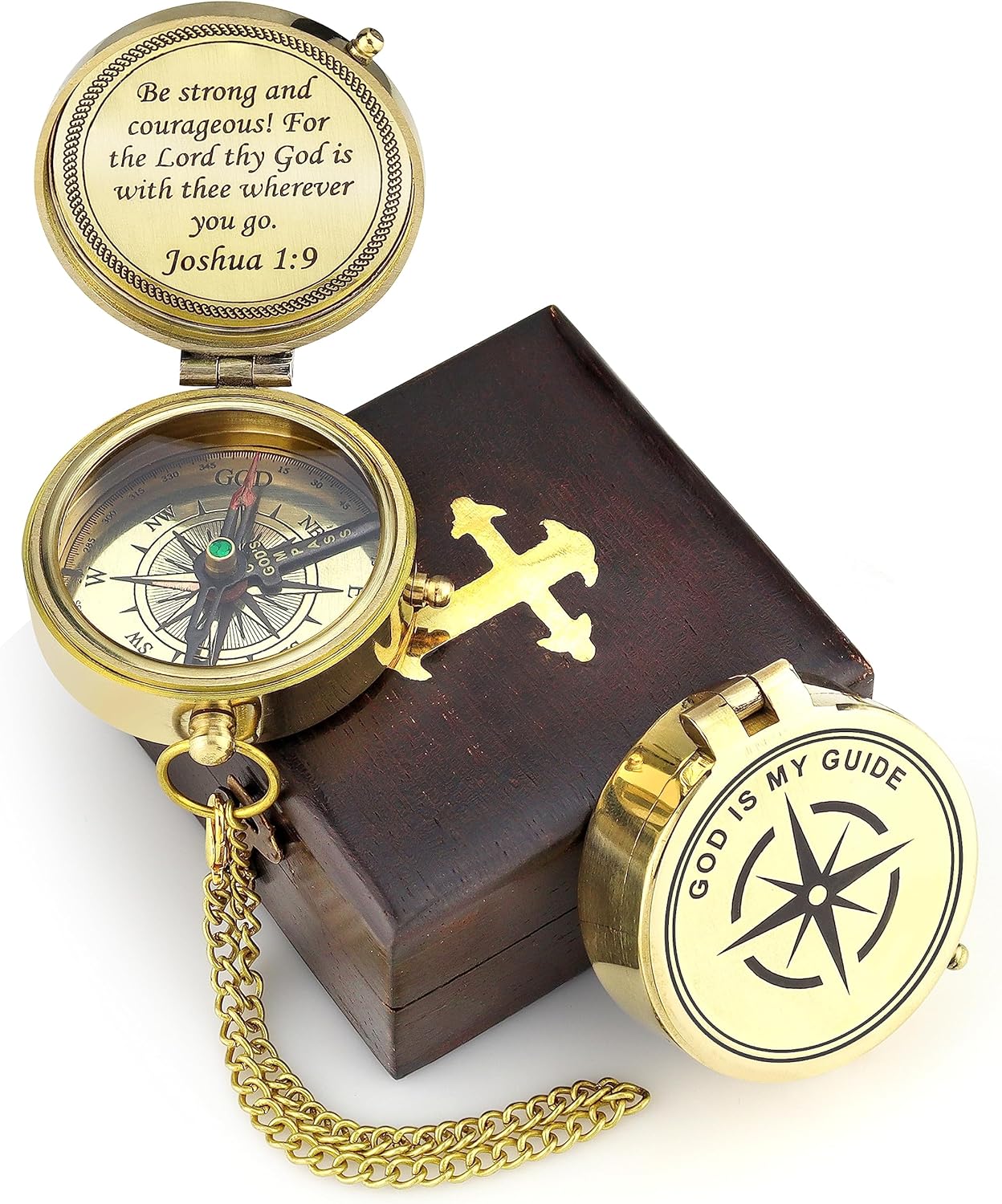 God is My Guide Brass Compass Gift with Display Box - Engraved Scripture Prayer Compass Religious Gift for Men & Women - Baptism, Confirmation, Communion Compass for Boys Graduation Gift
