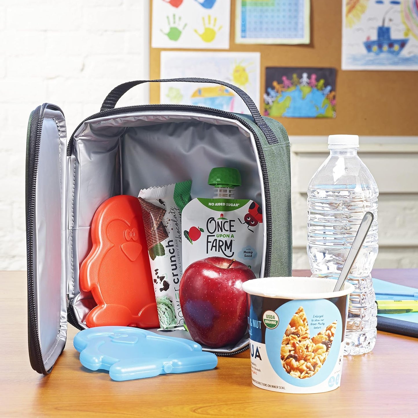 Fit & Fresh Cool Coolers Kids Lunch Box Ice Packs, Slim Ice Packs for Lunch Bags, Lunch Ice Packs Reusable-Multicolored, Set of 4 (Penguin)