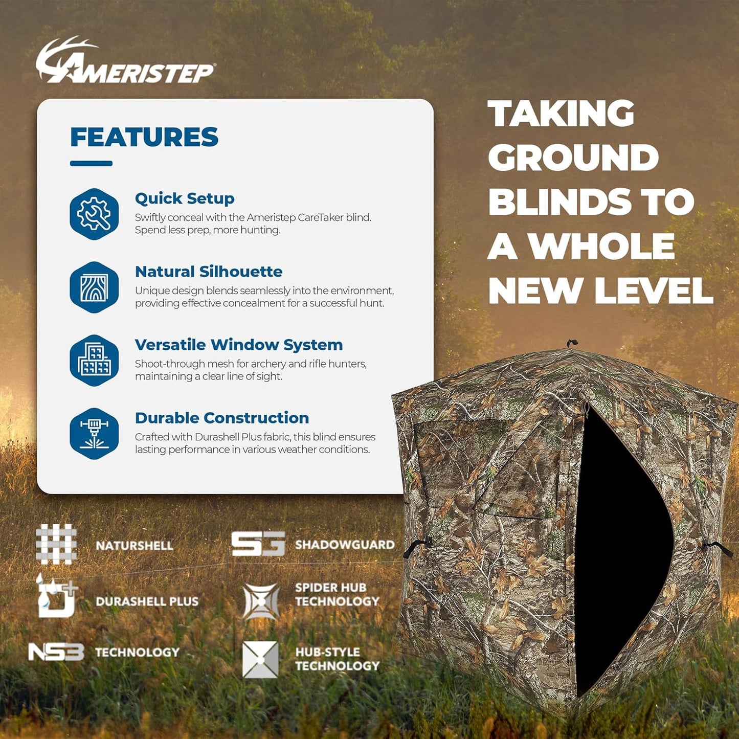 Ameristep Care Taker Kick Out Pop-Up Ground Blind, Premium Hunting Blind