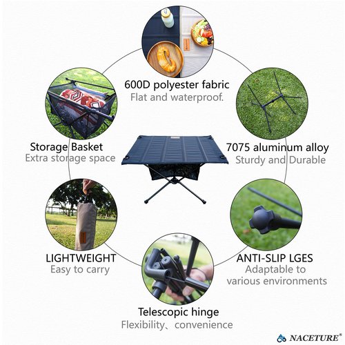 NACETURE Ultralight Backpacking Table - Collapsible Camping Table with Storage Mesh for Camping Gear Accessories, Hiking, Mountaineering, Outdoor Travel