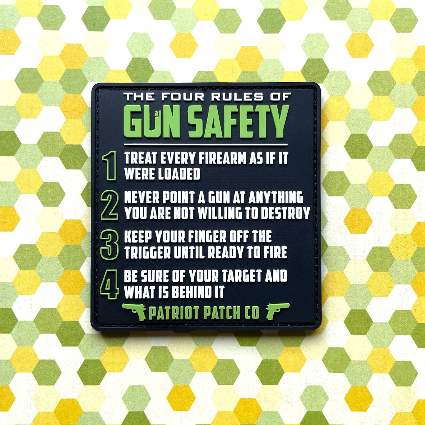 Patriot Patch Co - 4 Rules of Gun Safety - Patch - Safety Green