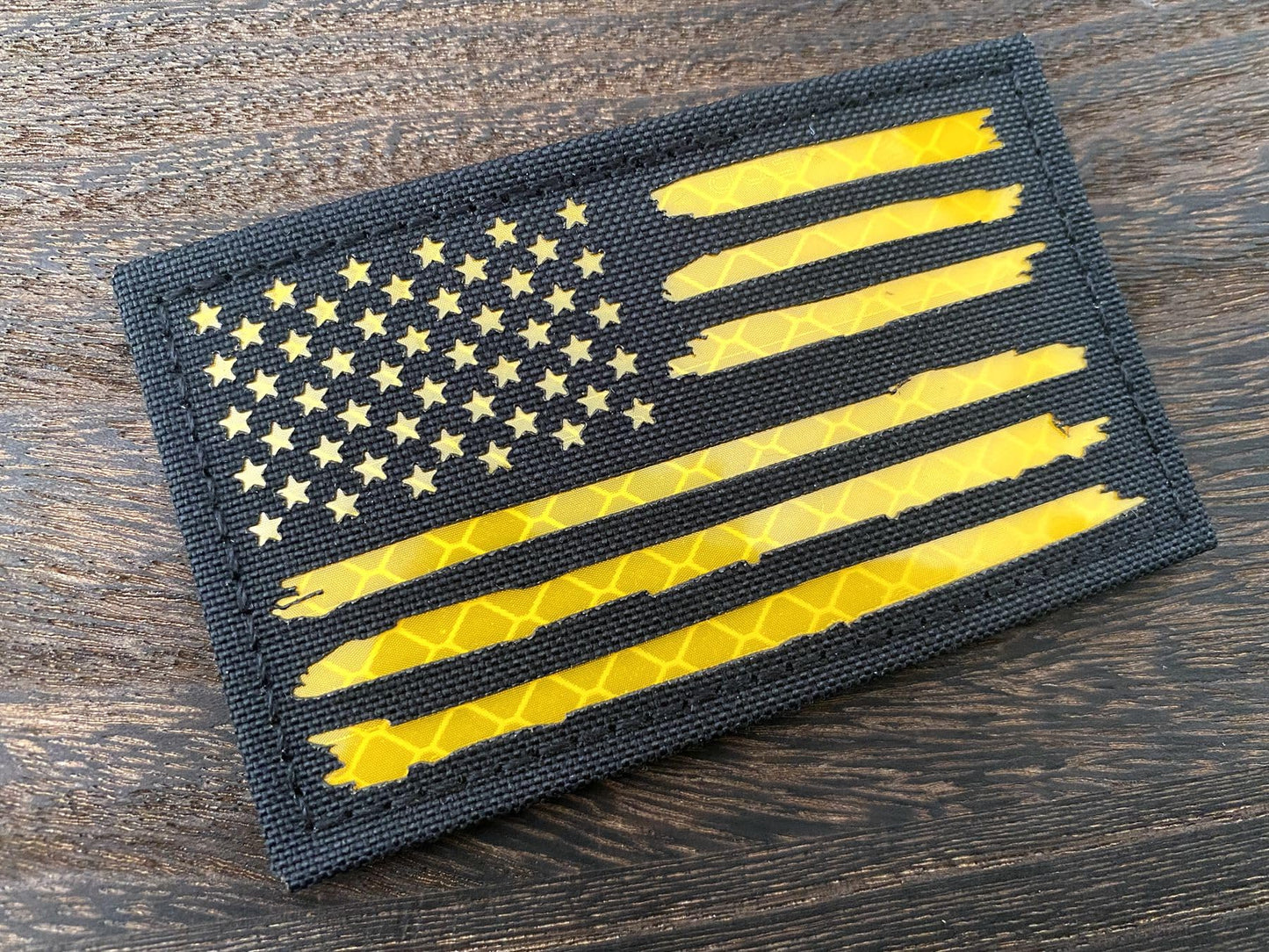 2x3.5 Reflective Special Alternative US USA American Flag Tactical Patches Hook-Fastener Backing (1 Left + 1 Right (Black-Yellow)