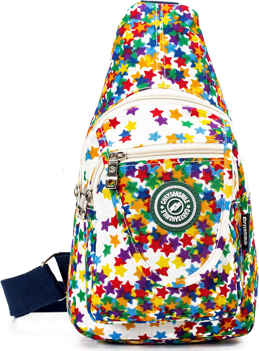 Chrysansmile Sling Bag for Women Men Nylon Crossbody Bags Fanny Packs Flower Print Small Backpack for Travel Hiking