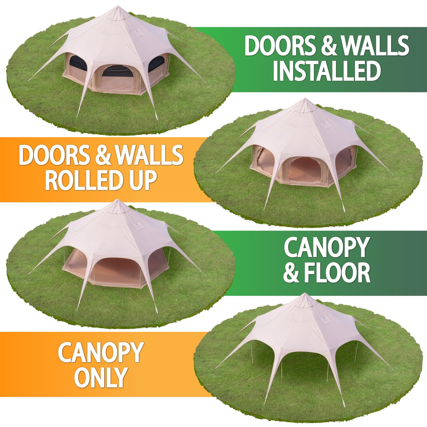 Glamping Canvas Tent - 16x9ft Tent with Stove Jack, Canopy Vents