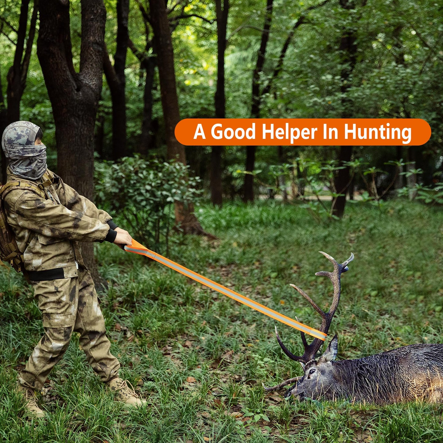 Adnee 4 Pack Deer Drag and Harness - 4.9ft Deer Drags Rope for Hunting Gear- Reflective Deer Safety Hunting Accessories with Comfort Grip Handle for Man