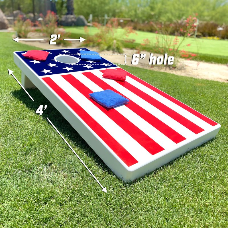 GoSports 4 ft x 2 ft All Weather Outdoor Cornhole Game Set - Heavy-Duty Plastic Weatherproof Boards Includes 8 Bean Bags & Game Rules