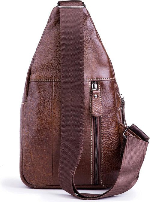Chrysansmile Genuine Leather Sling Bag - Black Crossbody Backpack for Men & Women