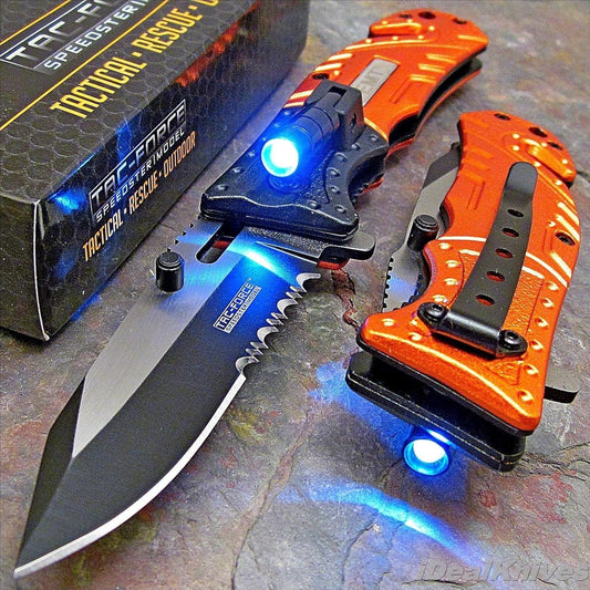 Tac-force Orange EMT LED Tactical Rescue Pocket Knife NEW