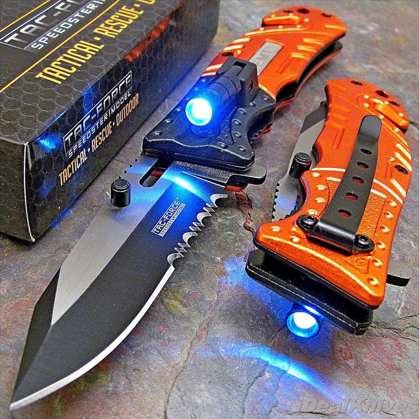 Tac-force Orange EMT LED Tactical Rescue Pocket Knife NEW