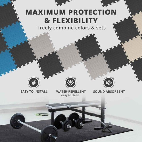 18-Piece EVA Interlocking Gym Mats Set - 12.6” Foam Floor Tiles for Home Workout & Fitness