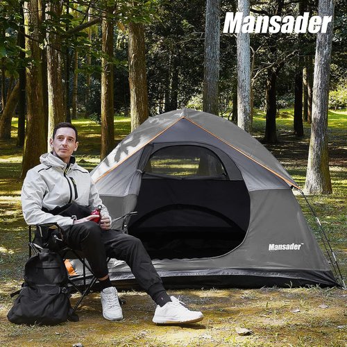 MANSADER Camping Tent Waterproof 4 Person Tents for Camping, Lightweight Easy Setup with Carry Bag Outdoor Hiking Backpacking Suit for Family Beach Hiking Travel
