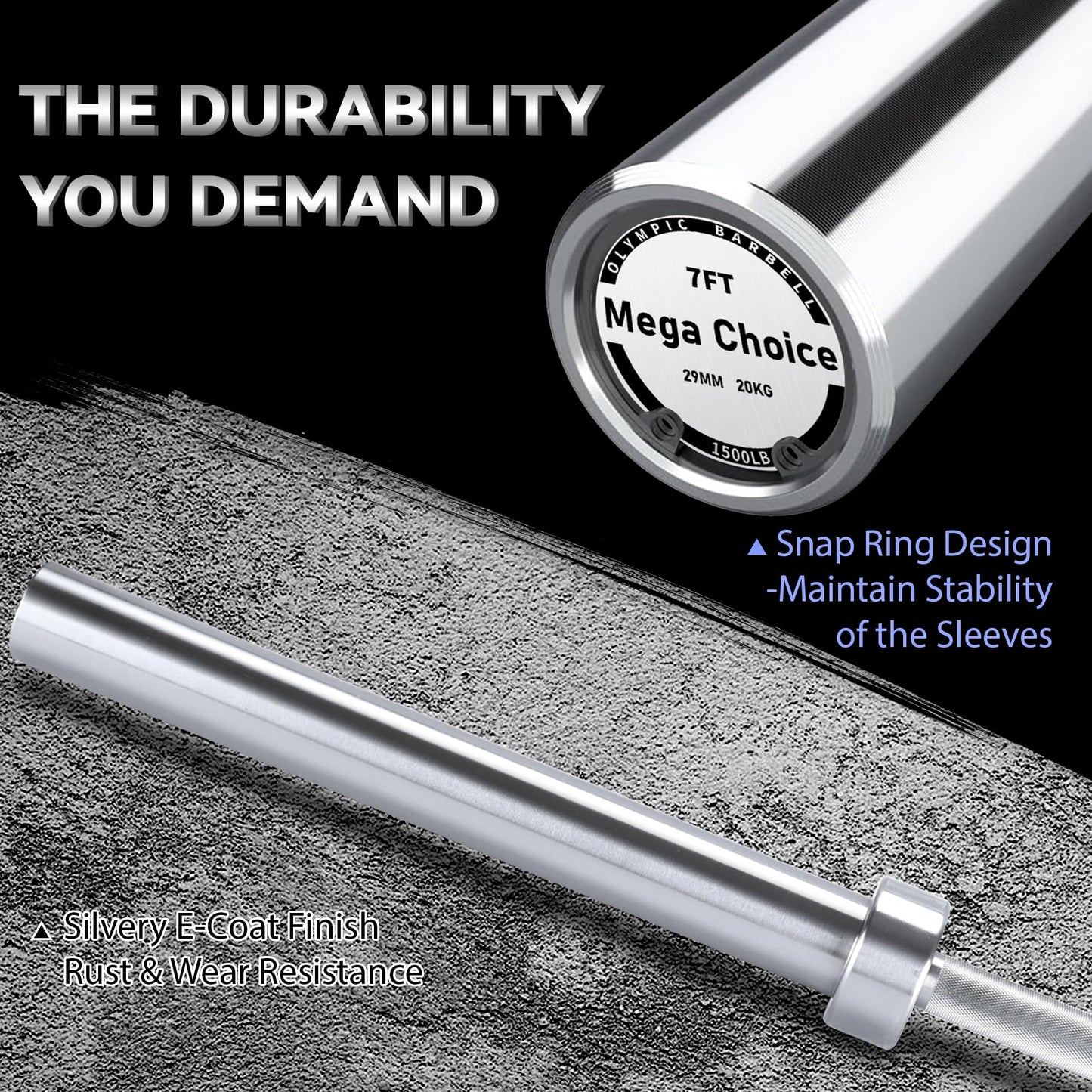 7FT Olympic Barbell, 1500lbs Capacity Weight Bar For Weightlifting and Powerlifting 45lb, Weight Bar Fit 2” Standard Weights