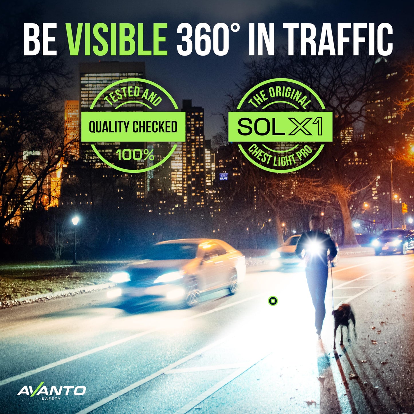 AVANTO SOLX1 Pro Chest Light, USB-C Smart Running Lights with Safety Courses, Black