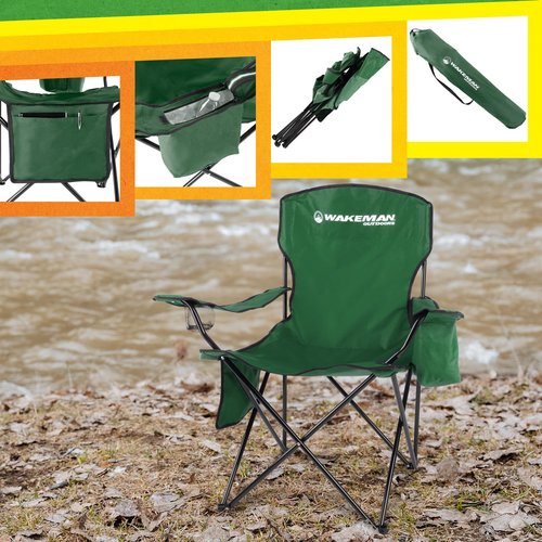 Camping Chair - 300lb Capacity Folding Chair with Cupholder and Built-In Cooler - Oversized Heavy Duty Outdoor Camp or Beach Chair by Wakeman (Green)