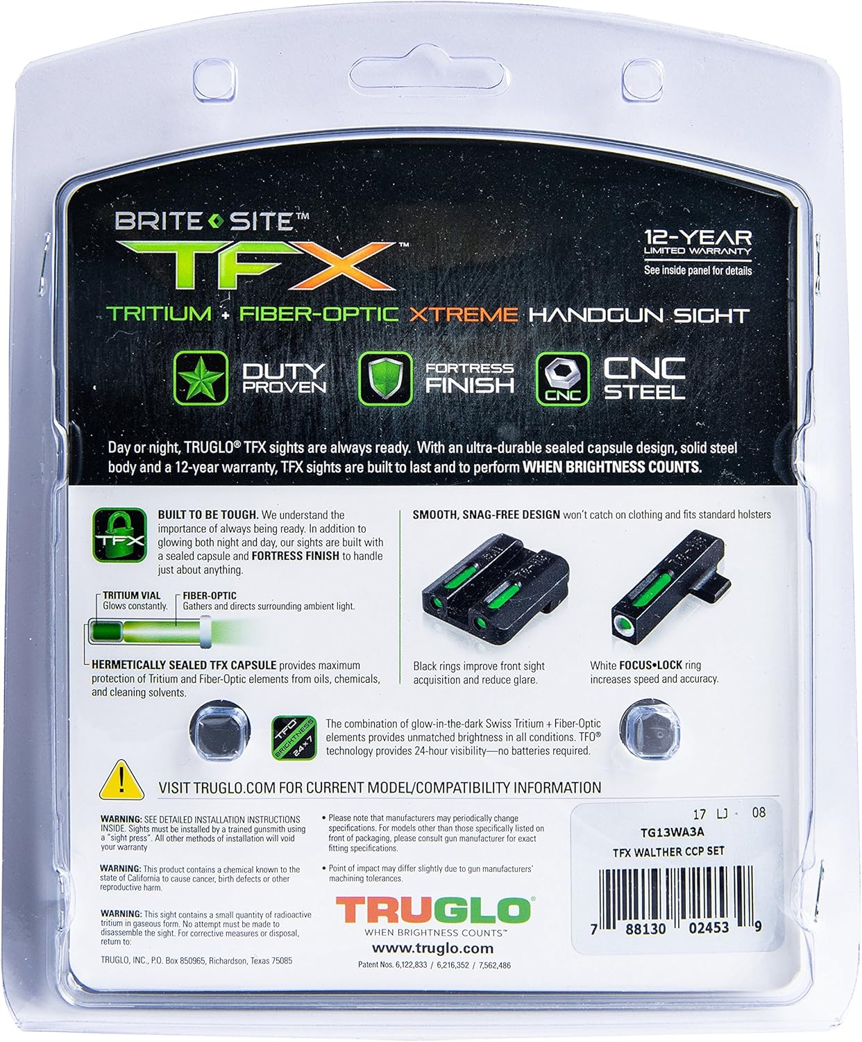 TRUGLO TFX Handgun Sight | Durable Shock-Resistant Compact Brightly Glowing Tritium & Fiber-Optic Xtreme Day/Night Sight for Handguns