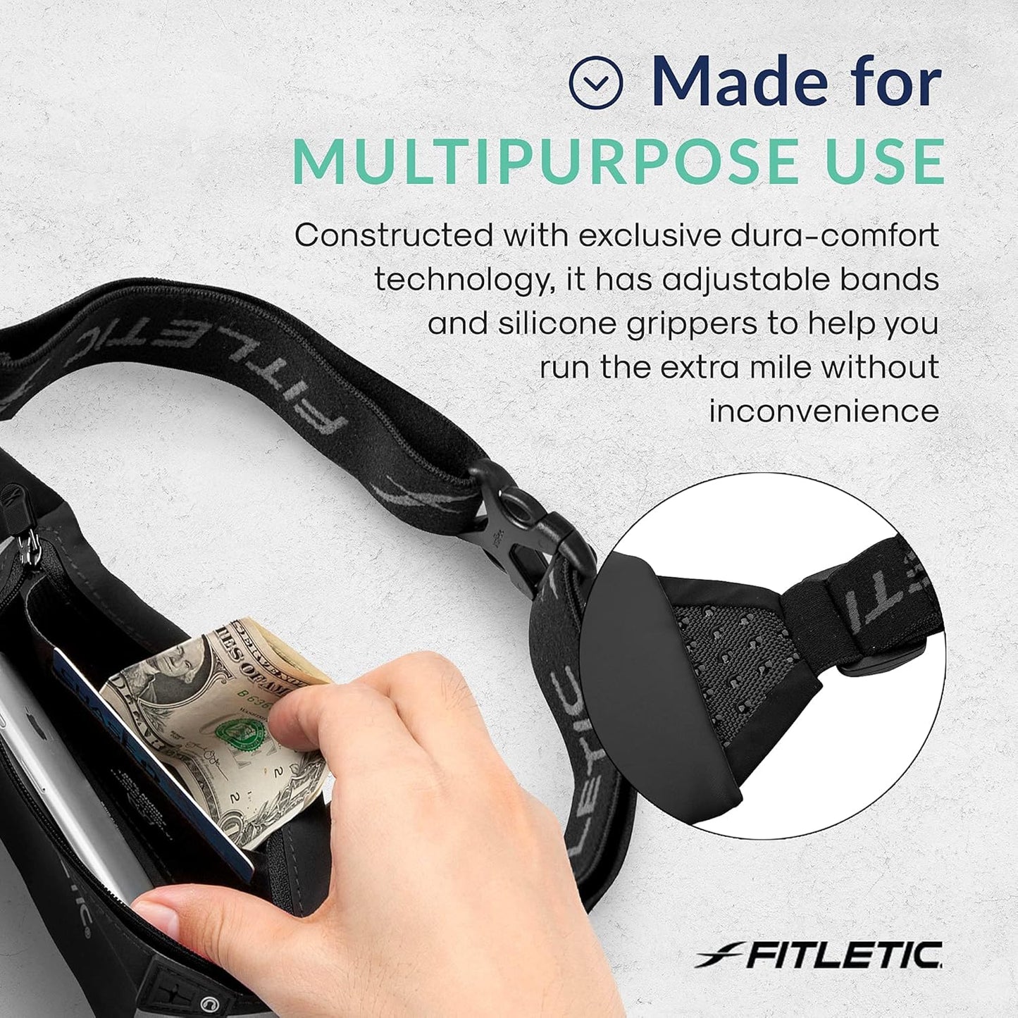 Fitletic Modern Sports Running Belt For Men & Women – Water Resistant Pouch - Fits All Smart Phones- Lightweight, Low Profile Design –Lycra Coated With Inner Card Organizer Pocket