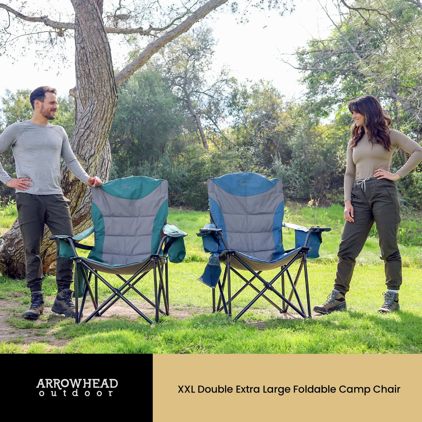 ARROWHEAD OUTDOOR Oversized XXL Portable Folding Camp Chair w/Glass & Cup Holders, Armrest Cooler, Heavy Duty Carry Bag, 600 lbs Weight Capacity