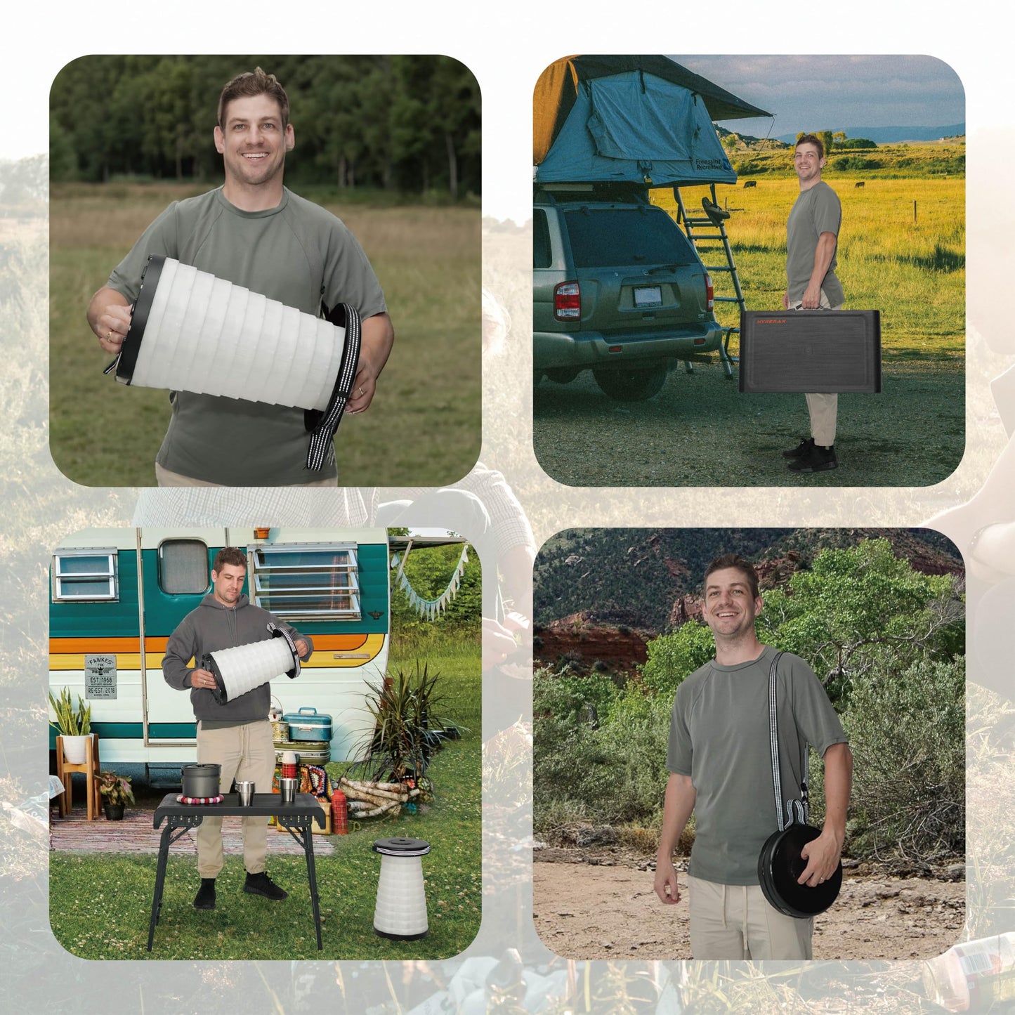 HYPERAX Camping Table & Collapsible Stool Set – Folding Table with 2 Portable Stools for Outdoor Cooking, Camping, Picnics, Beach, Boating, and Travel(Green)