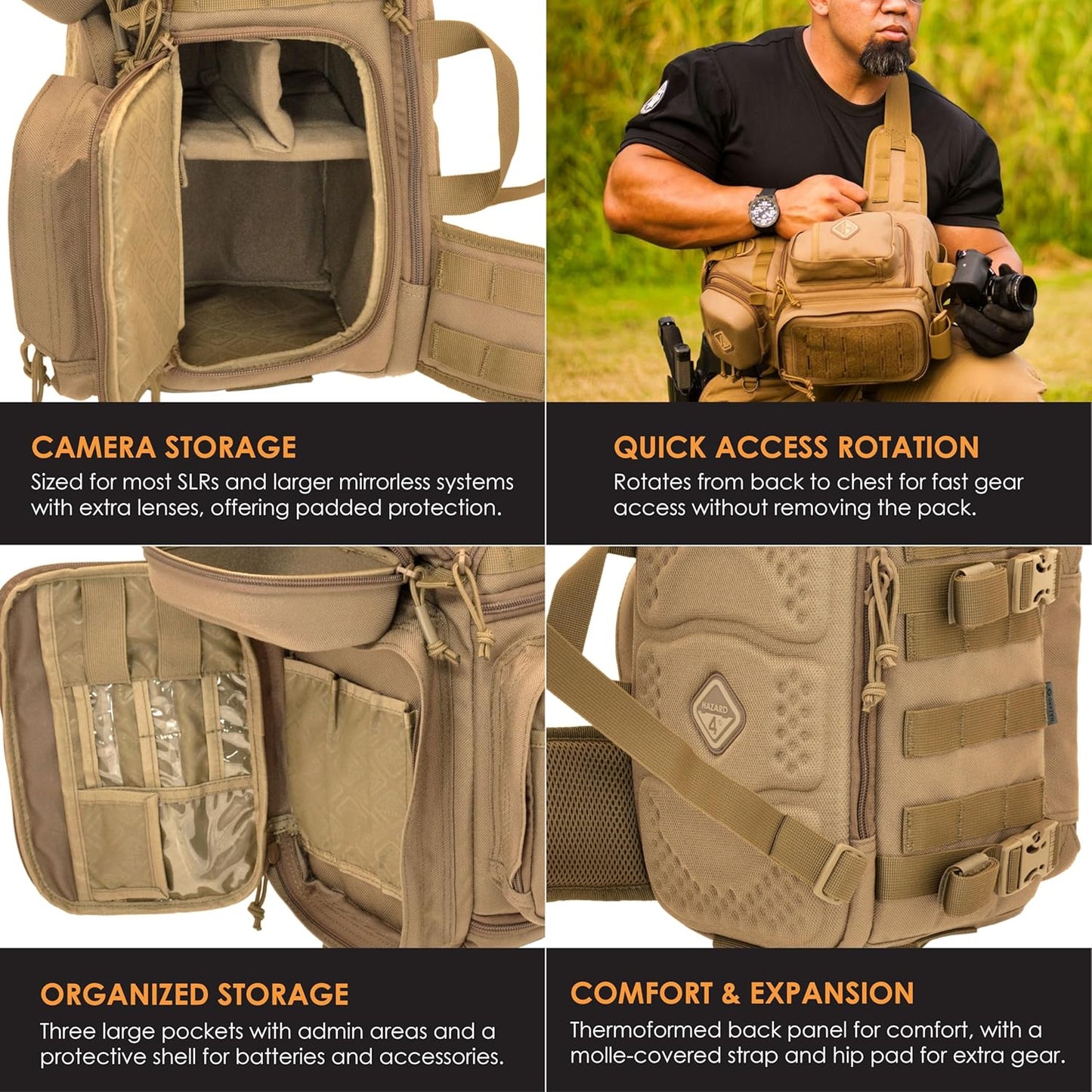 HAZARD 4 Freelance - Camera and Drone Tactical Sling Cross Body Bag, Molle Attachment, Water Resistant, 6 L