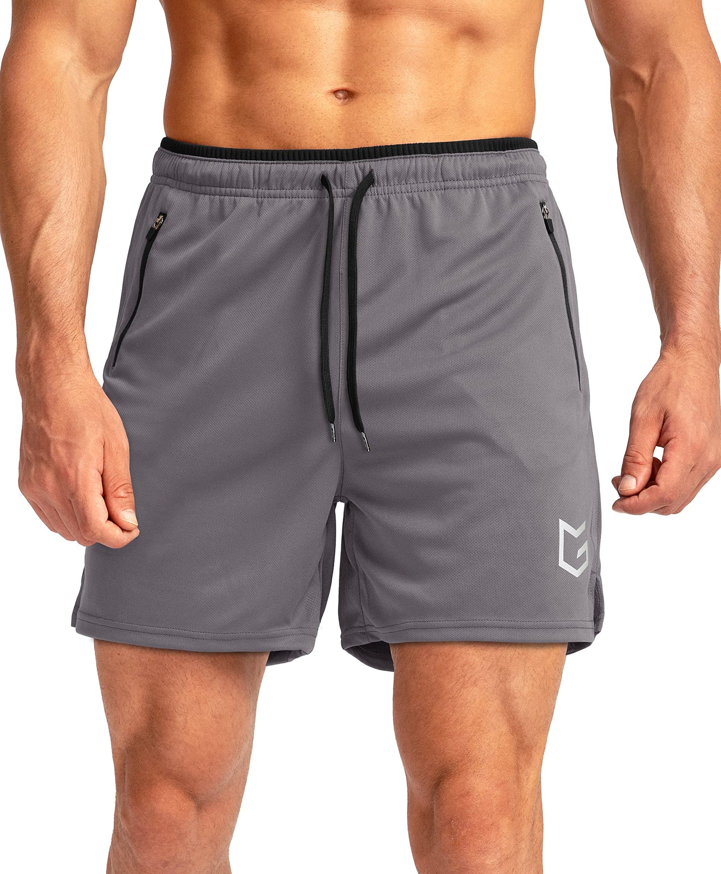 G Gradual Men's Running Shorts with Zipper Pockets Quick Dry Gym Athletic Workout 5" Shorts for Men (Grey, Large)