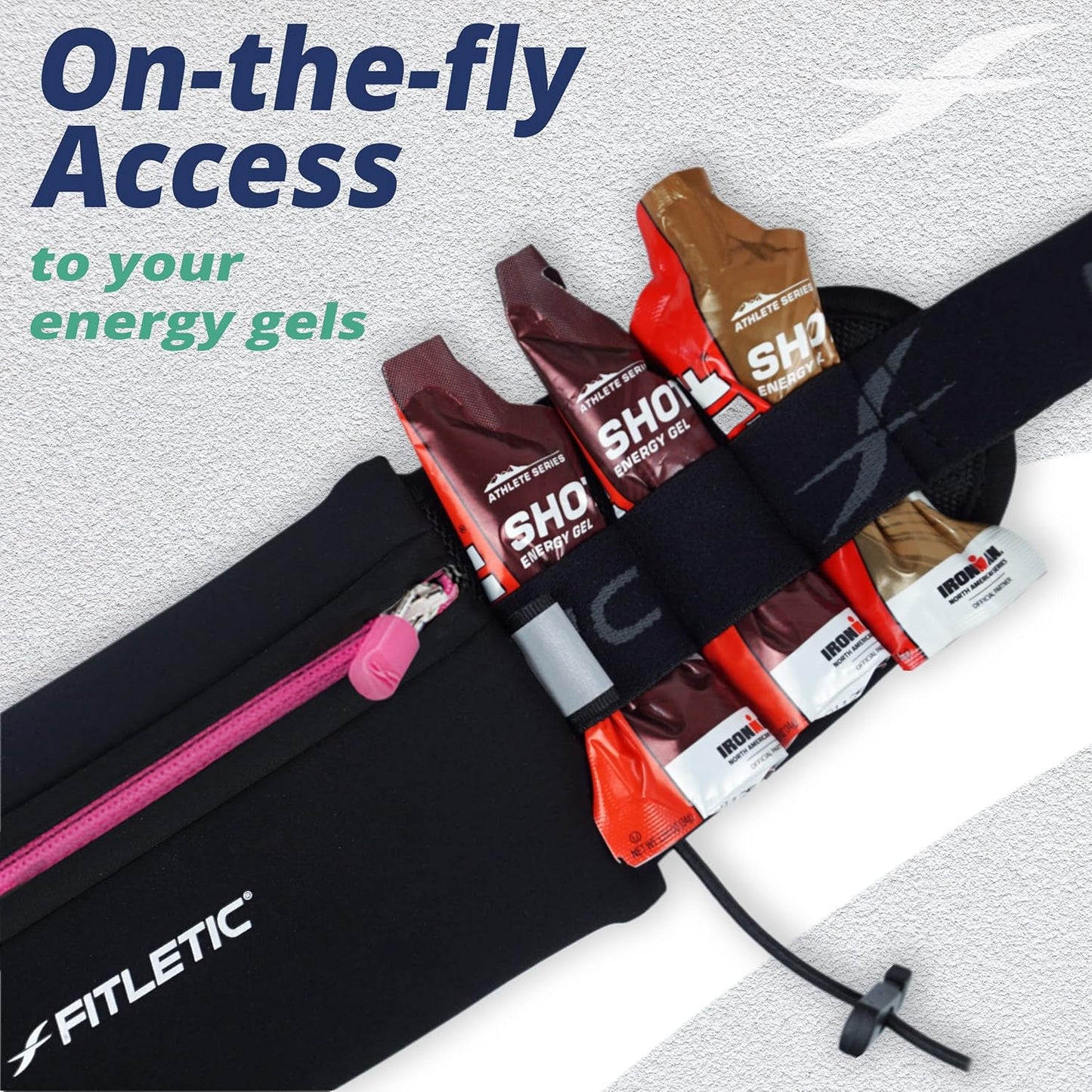 Fitletic Ultimate I Race Running Belt for Triathlons, Marathons – Water Resistant, Lightweight, Low Profile & Patented No Bounce- For Men & Women –– Ultra-Soft Dual Adjust Waist Belt- Fits All Phones