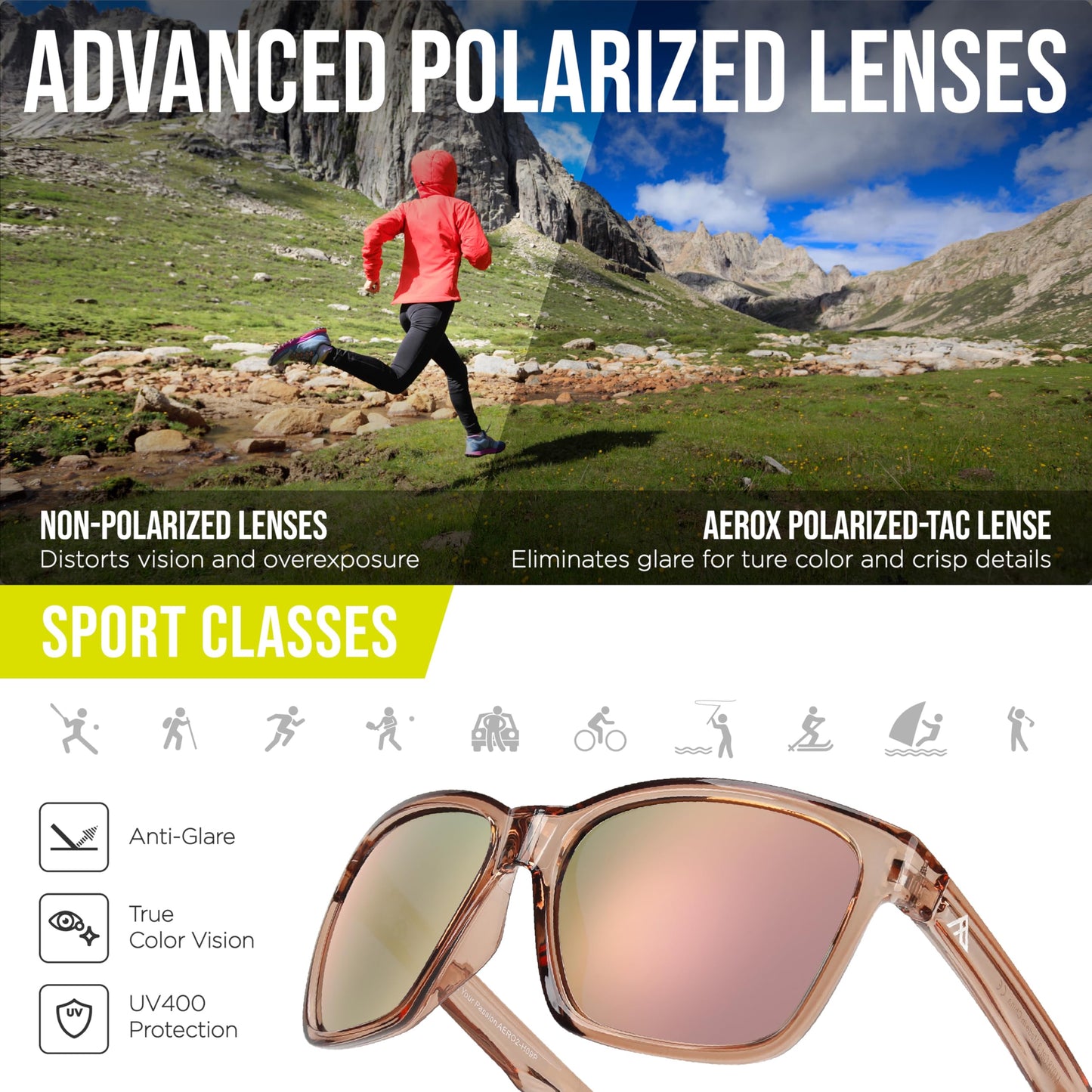 AEROX Large-Fit Polarized Sunglasses for Running, Golf, Fishing, Driving and Cycling - UV Protection Sports Glasses for Men, Women
